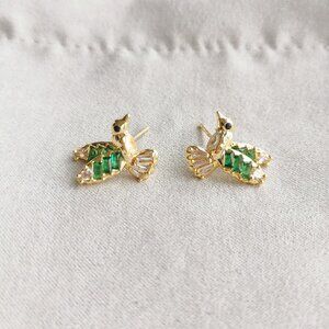 Alicia Bonnie Gold Multi Color Crystal Hummingbird Stud Earrings NEW